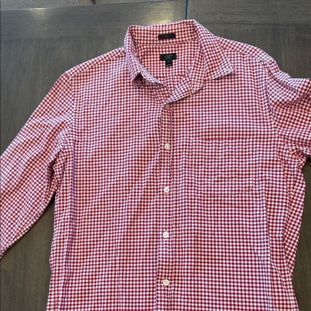 J. Crew Red and White Checkered Casual Shirt